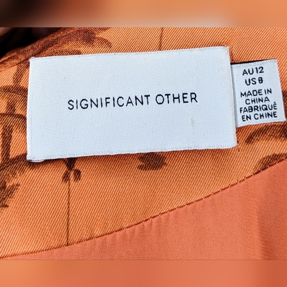 Significant Other Tropical Print Sunset Satin Midi Dress Draped Plunging - Picture 14 of 14